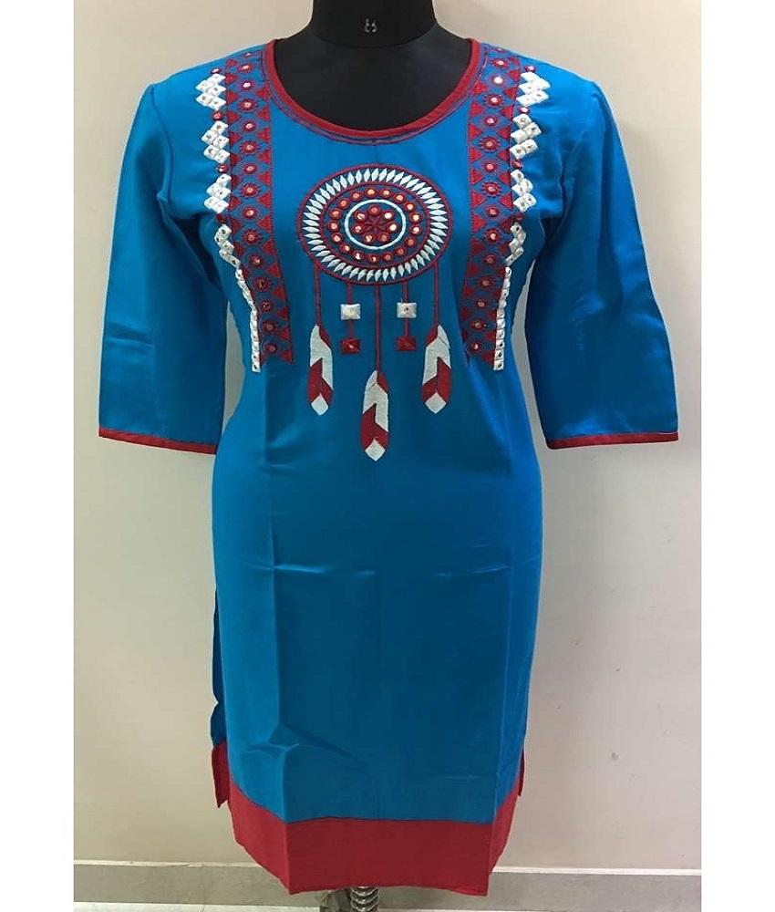 Rayon Straight Embroidery Kurti