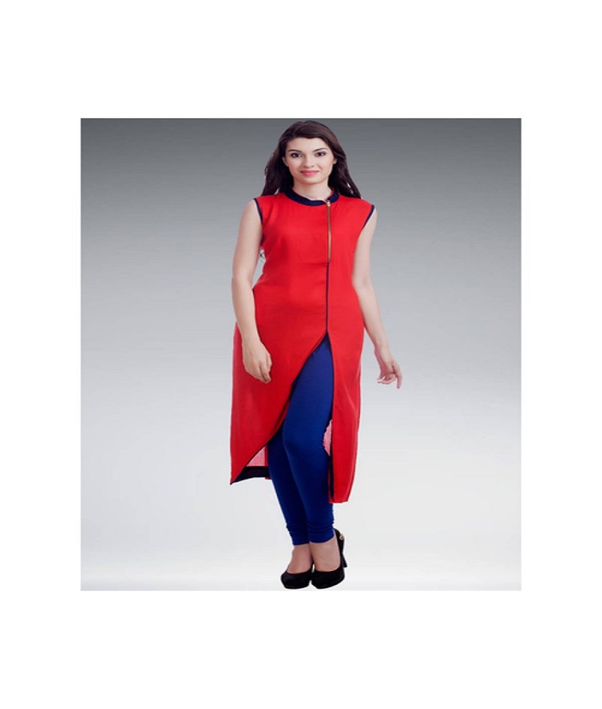 Cotton Straight Plain Kurti  Colour Red